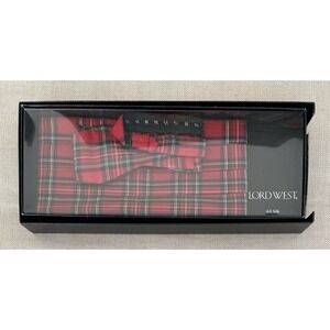VTG Lord West Mens 100% Silk Red Plaid Cummerbund & Bow Tie Tuxedo Accessories